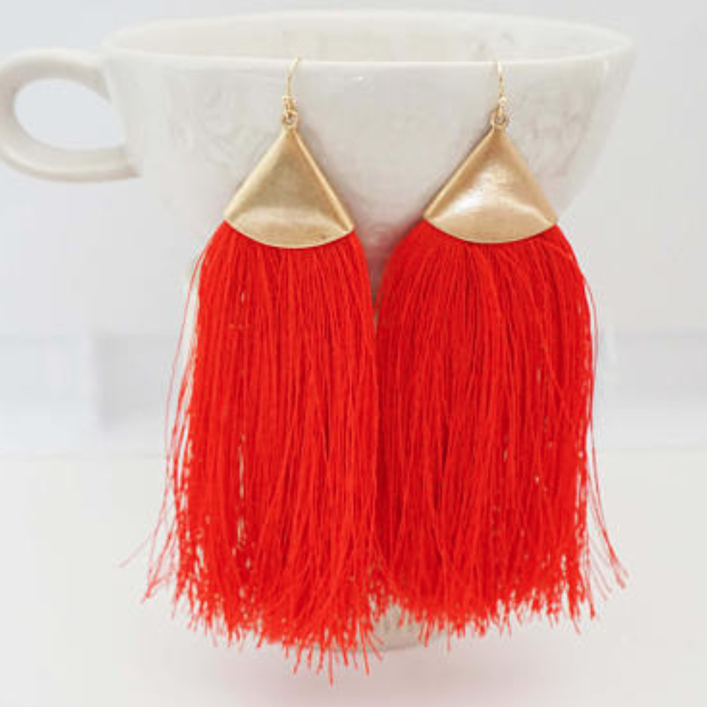 Red and Gold Statement Tassel Earrings